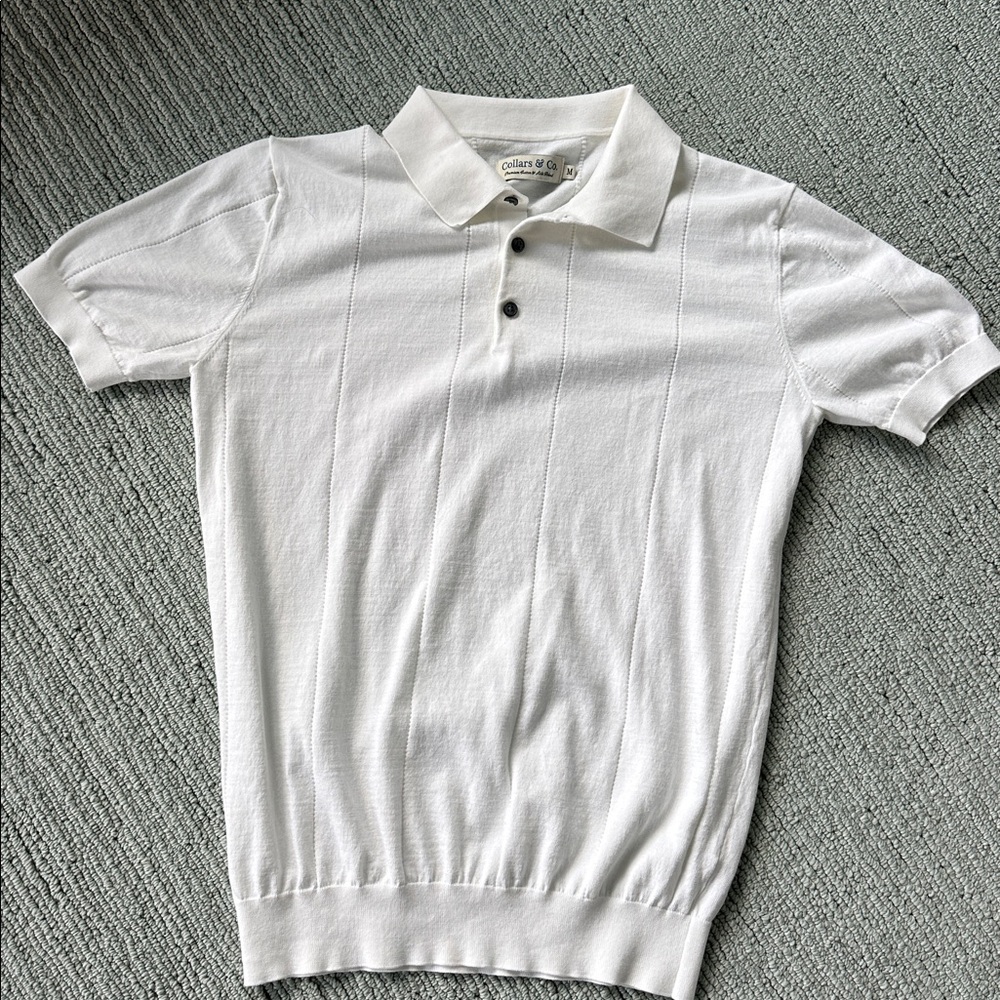COLLARS & CO WHITE/CREAM RIBBED POLO COTTTON & SILK BLEND M